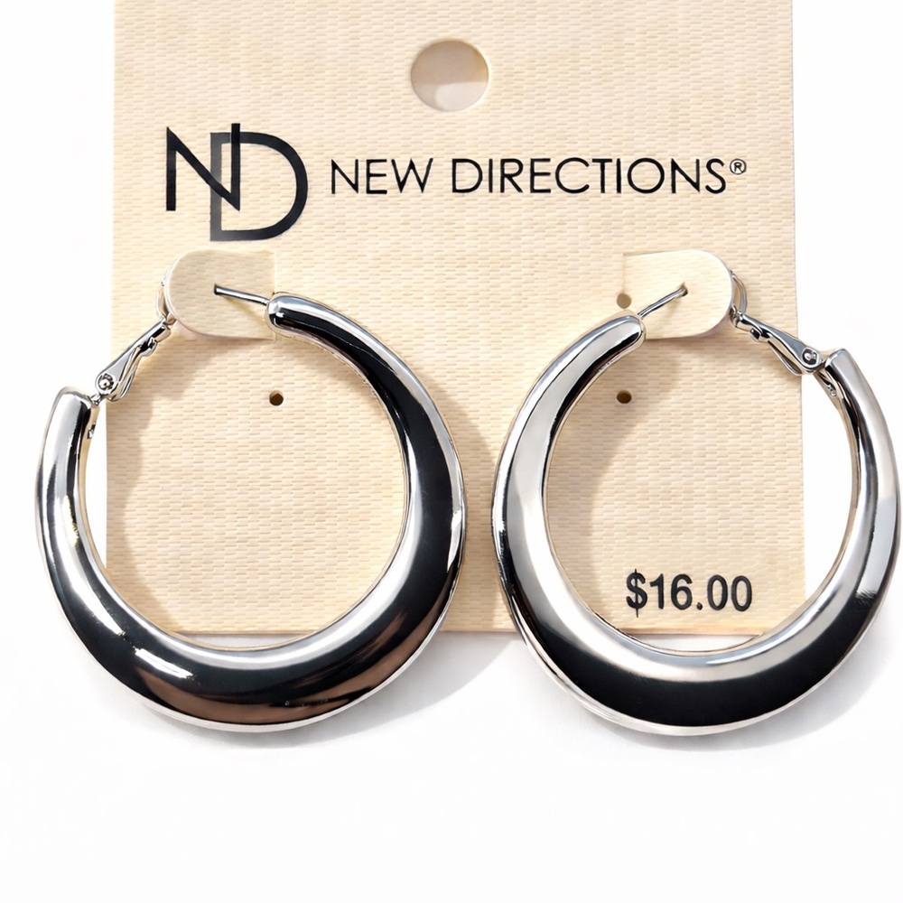 NWT New Directions Silver Round 1.5 Inch Hoop Earrings